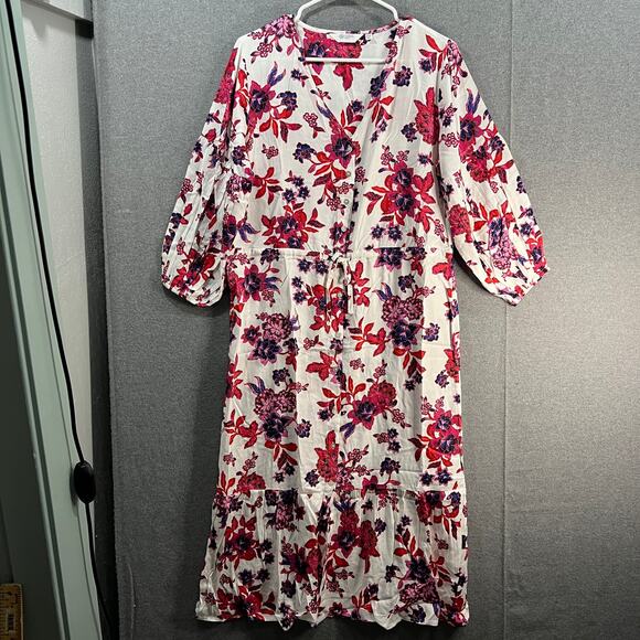 Candace Cameron Bure Petite Printed Button-Front Tie Wast Dr White Size XSP - Picture 1 of 12
